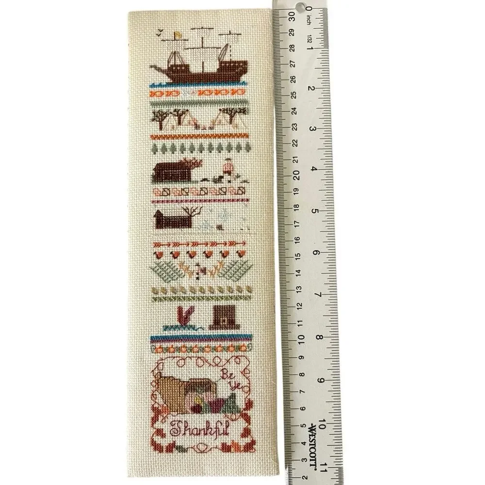 Handmade Thanksgiving Sampler Cross Stitch Pilgrim Ship “Be Ye Thankful” Autumn